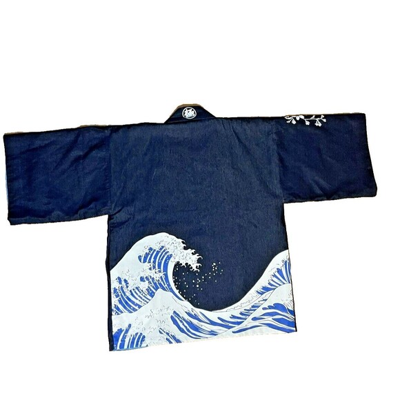 Navy Blue Kimono Jacket with Wave Design - Picture 4 of 12